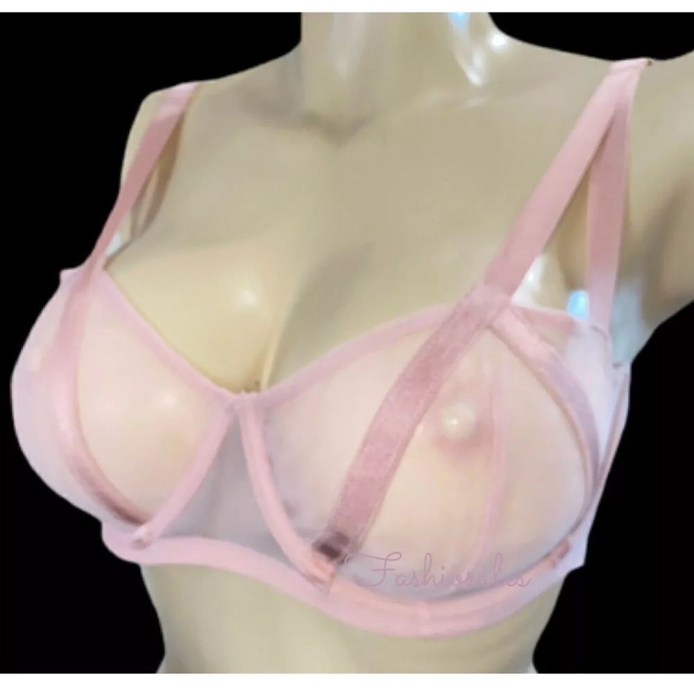 Victorias Secret LUXE Very Sexy Sheer Mesh Unlined Balconett bra demure pink 32C
